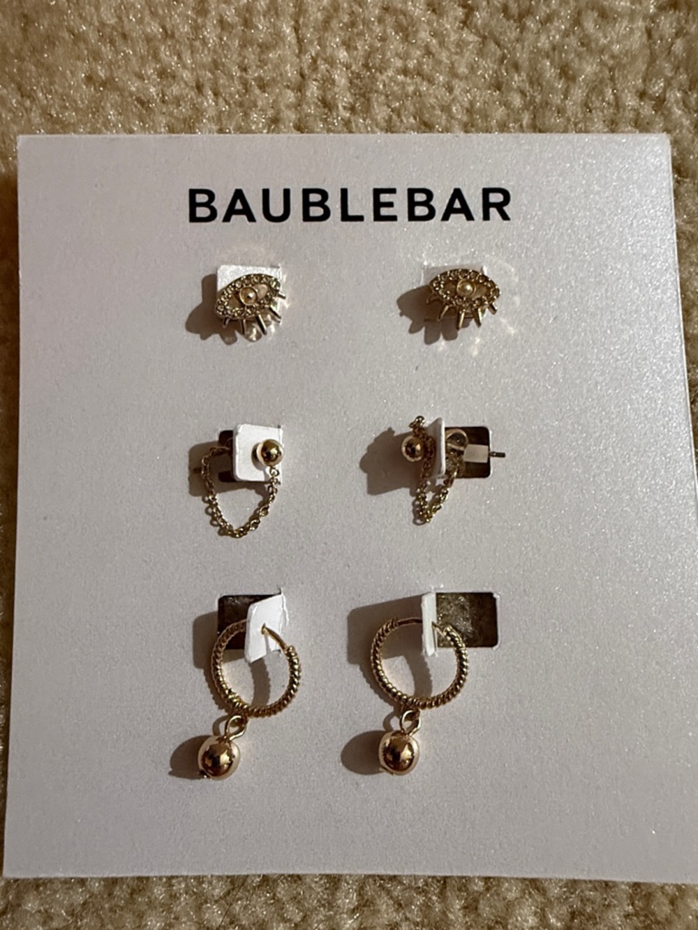 BaubleBar Gold Tone Trio Earring Set